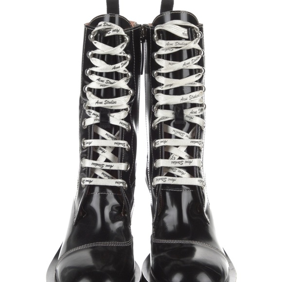 Acne Studios Black Leather Combat Boots 11/41 - Picture 3 of 5